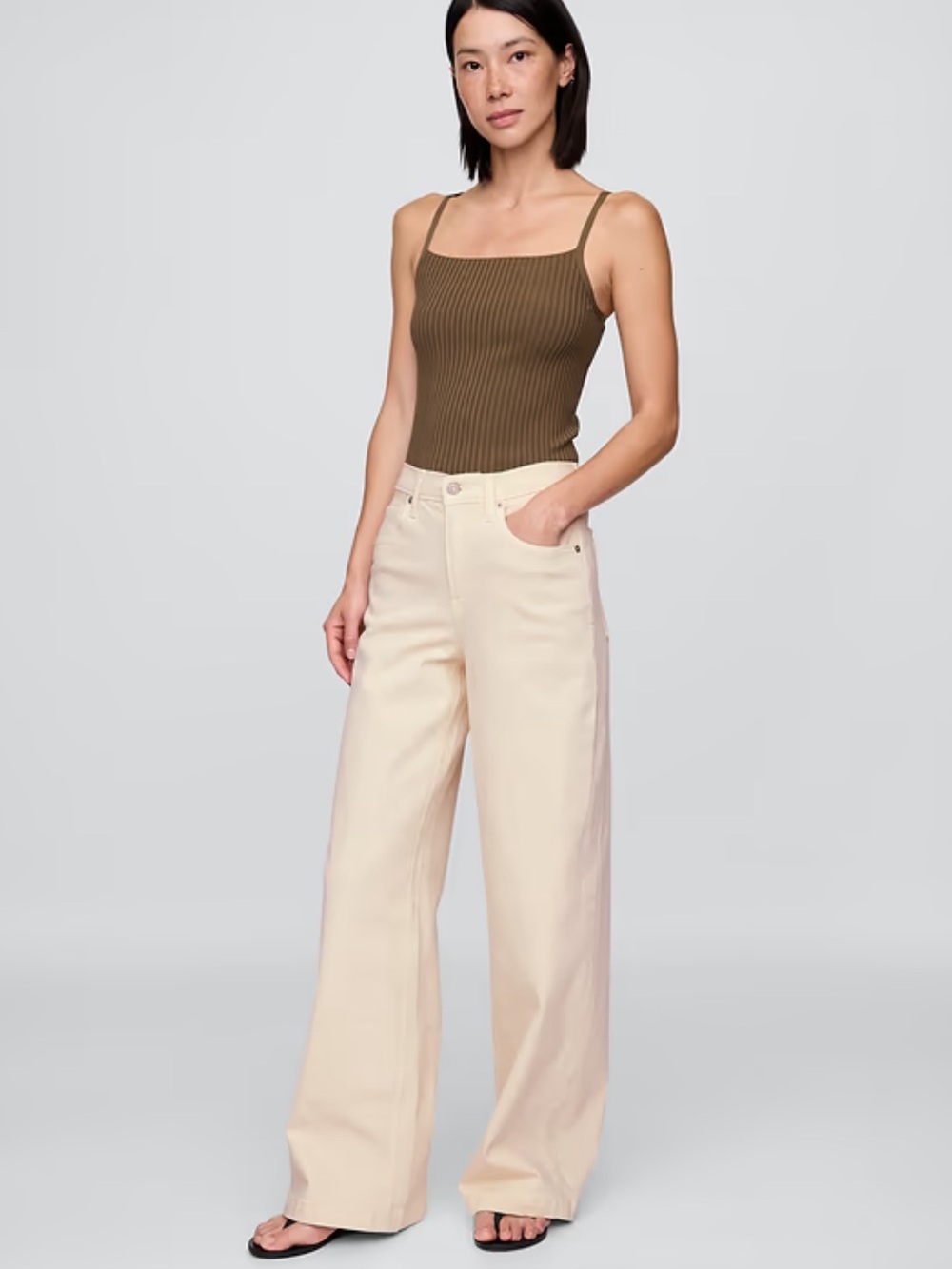Gap High Rise Stride Wide-Leg Jeans in Beach Pebble
